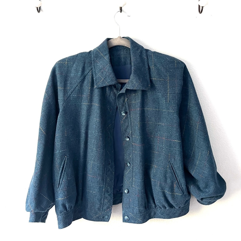 Vintage Button Up Prep Jacket in Plaid Wool